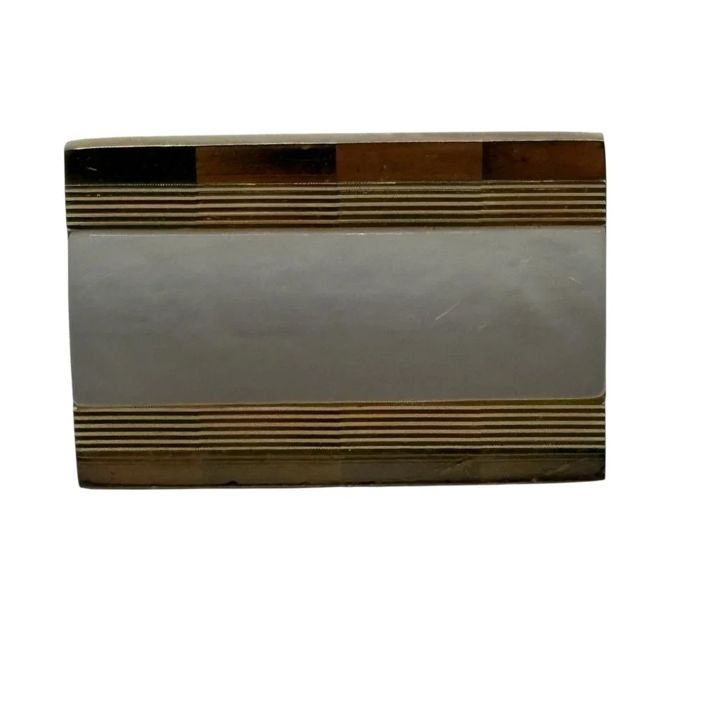 Vintage Swank Cufflinks‎ Tie Bar Set Gold Tone Metal Mother Of Pearl Rectangle